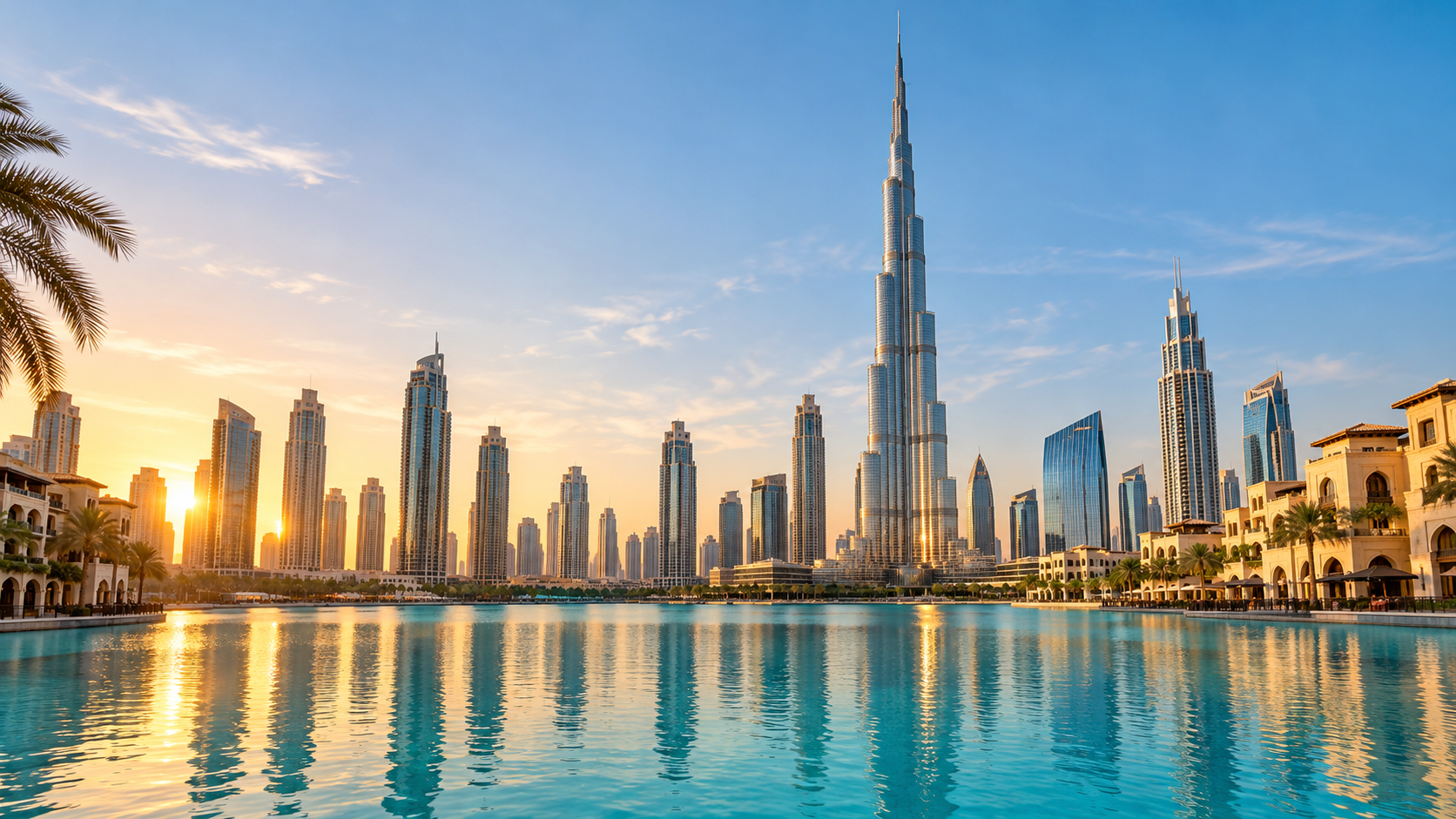 Burj Khalifa et lac de Downtown Dubaï, aux Émirats arabes unis
